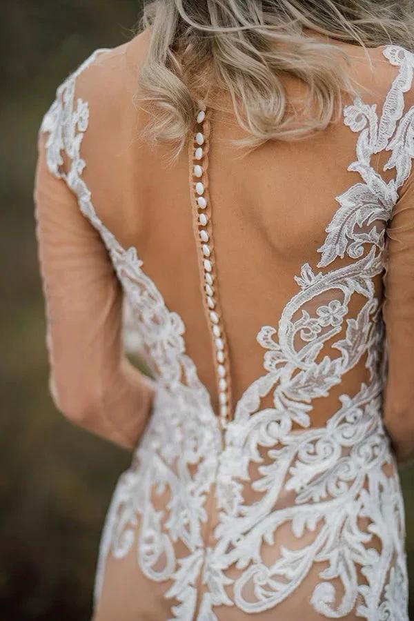 Mermaid Long Sleeves Bohemian Wedding Dresses With Appliques WD696 - Image 5