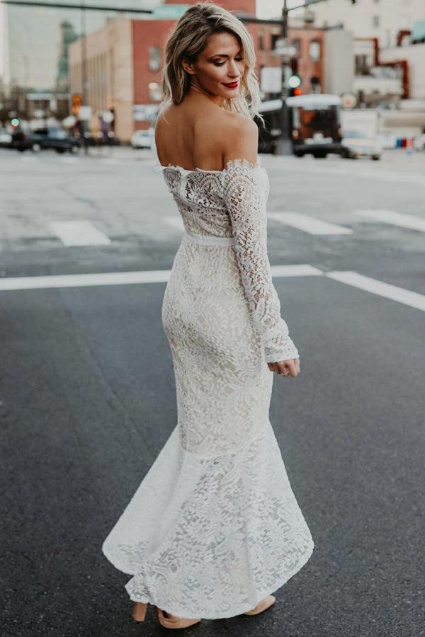 Mermaid Off-the-Shoulder High Low Lace Wedding Dress with Long Sleeves WD278 - Image 4