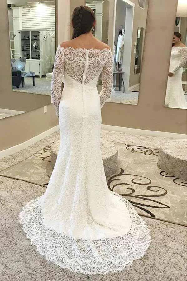 Mermaid Off-the-Shoulder Lace Wedding Dress with Long Sleeves WD248 - Image 2