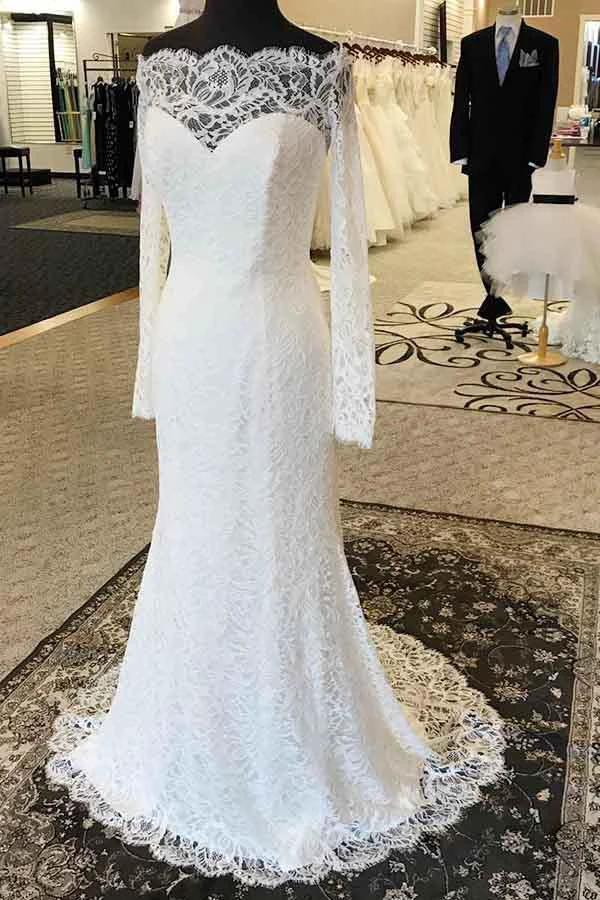 Mermaid Off-the-Shoulder Lace Wedding Dress with Long Sleeves WD248 - Image 3