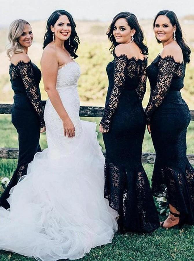 Mermaid Off-the-Shoulder Navy Blue Bridesmaid Dress with Lace BD068 - Image 3