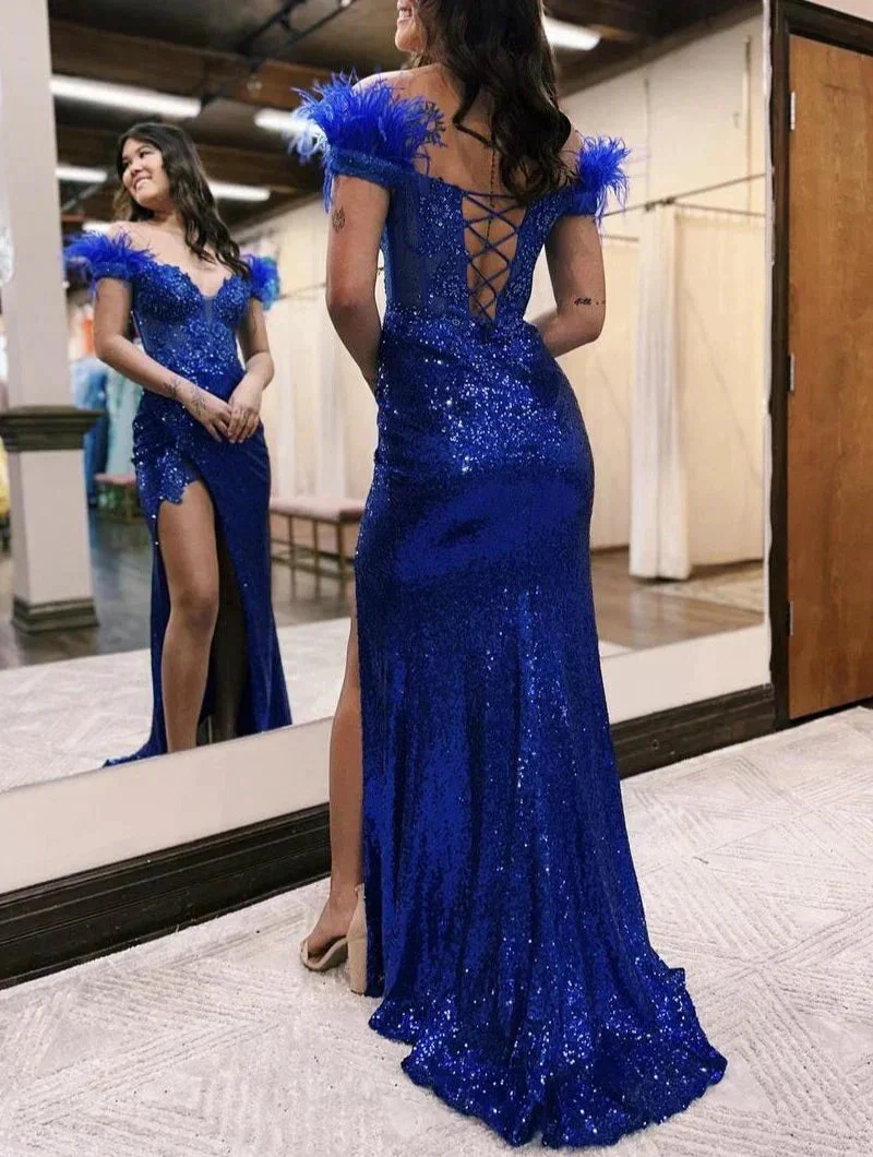 Emmy |Mermaid Off the Shoulder Sequin Lace Prom Dress - Image 2