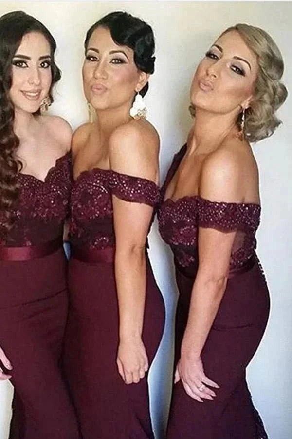 Mermaid Off-the-Shoulder Sweep Train Navy Blue Bridesmaid/Prom Dress PG406 - Image 2