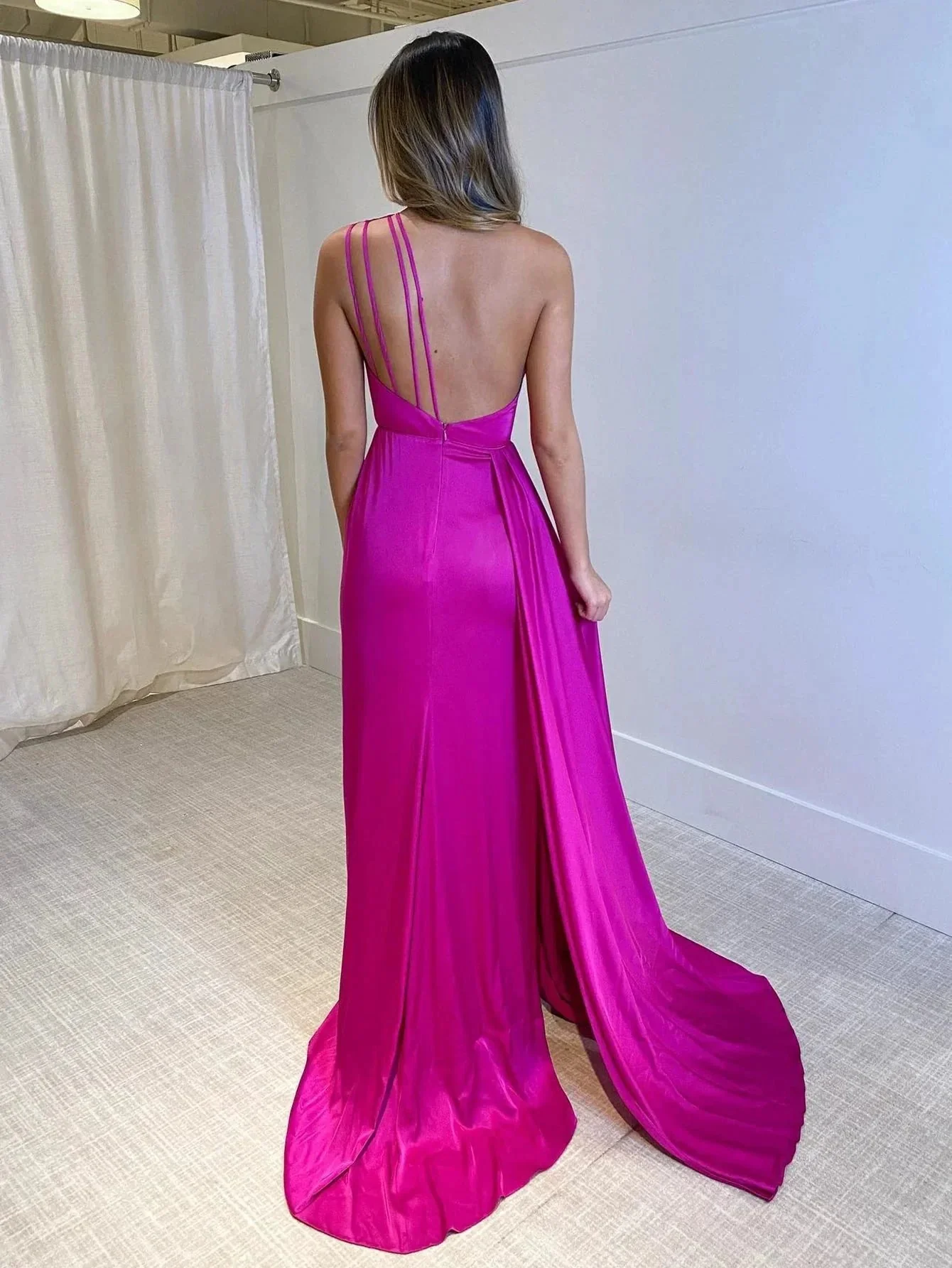 Amelie | Mermaid One Shoulder Fuchsia Long Prom Dress - Image 2