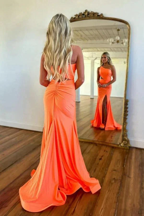 Mermaid One Shoulder Orange Prom Dress With Split  PSK445 - Image 3