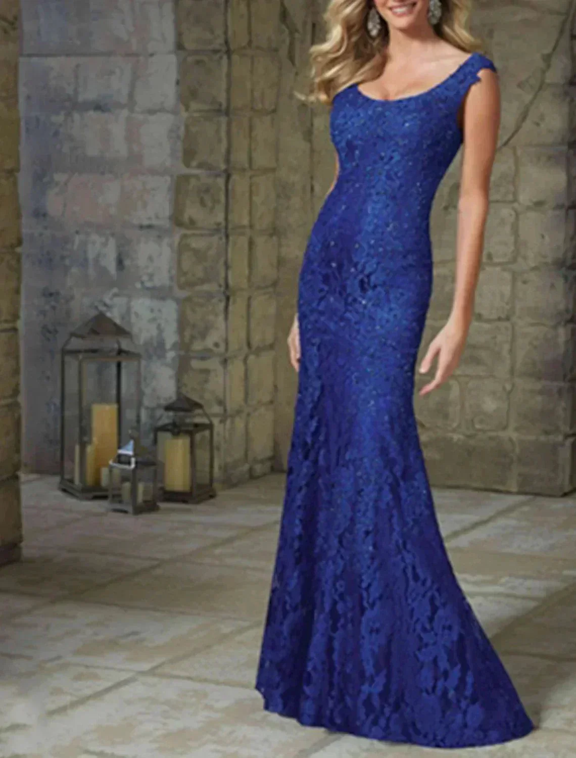 Mermaid Party Dress Elegant Floral Wedding Guest Formal Evening Dress Scoop Neck Sleeveless Floor Length Lace with Lace Insert Pattern / Print - Image 3