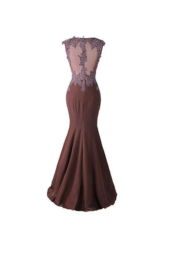 Mermaid Prom Dress Lace Appliques Sheer Back Bridesmaid Dress BD024 - Image 2