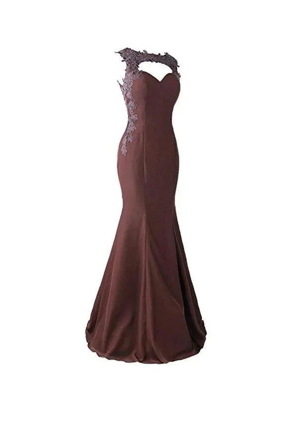 Mermaid Prom Dress Lace Appliques Sheer Back Bridesmaid Dress BD024 - Image 3