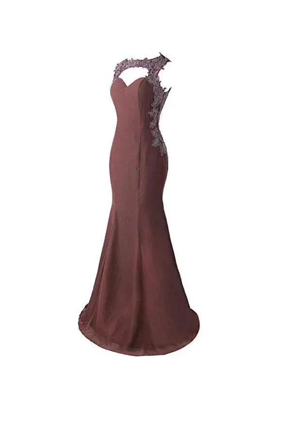 Mermaid Prom Dress Lace Appliques Sheer Back Bridesmaid Dress BD024 - Image 4