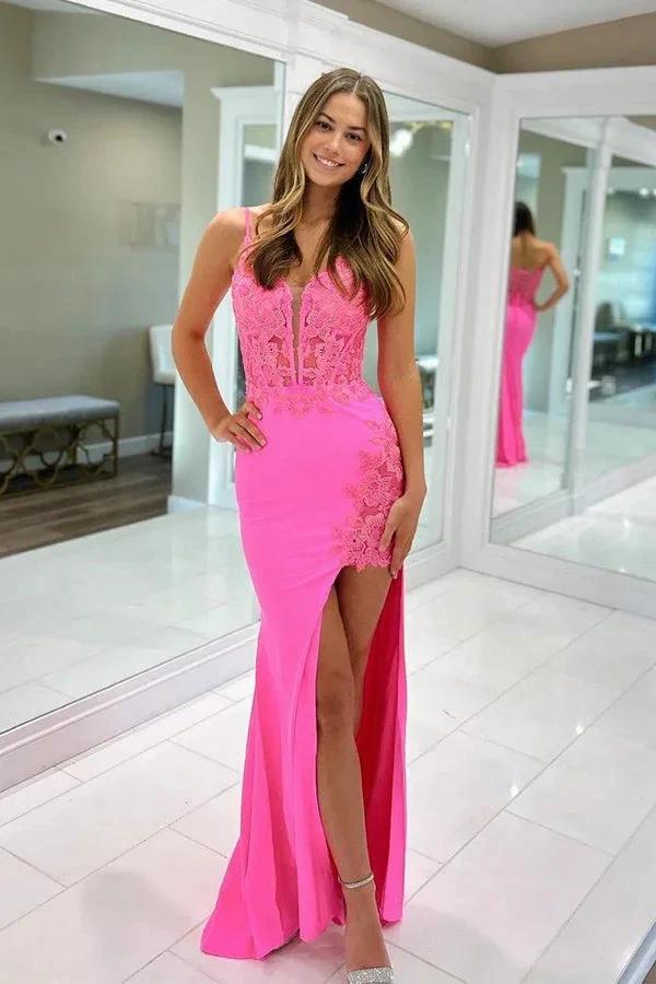 Mermaid Red Lace Long Prom Dresses Evening Dresses With Slit PSK564 - Image 4