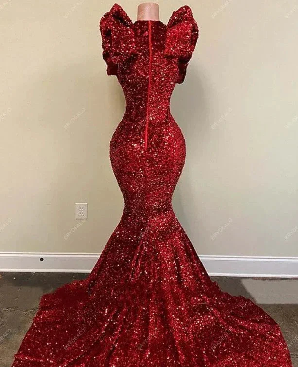 Mermaid Red Sequins Long Prom Dress Charming Evening Dress Y536 - Image 3