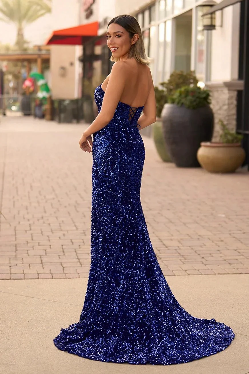 Dahlia |Mermaid Strapless Sequins Long Prom Dress with Slit - Image 3