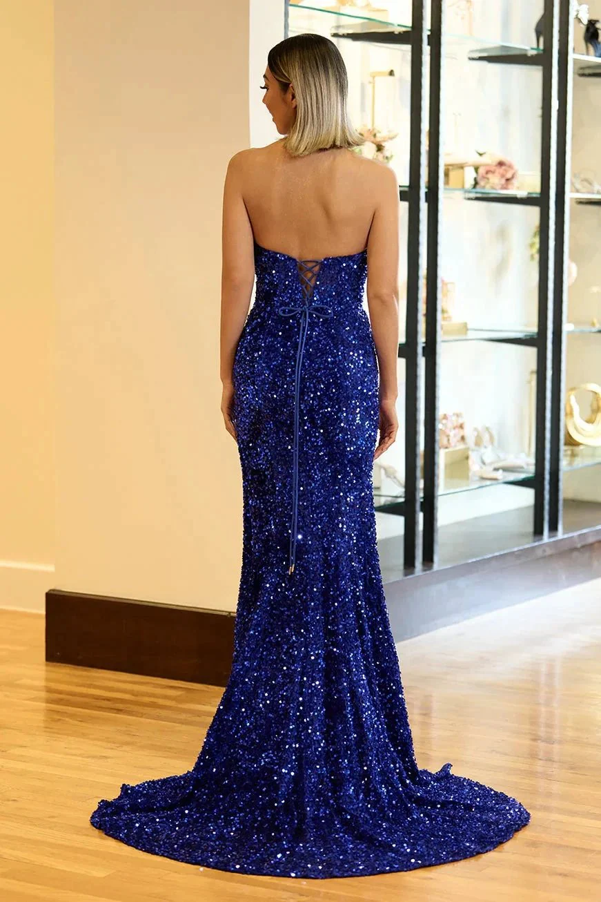 Dahlia |Mermaid Strapless Sequins Long Prom Dress with Slit - Image 4