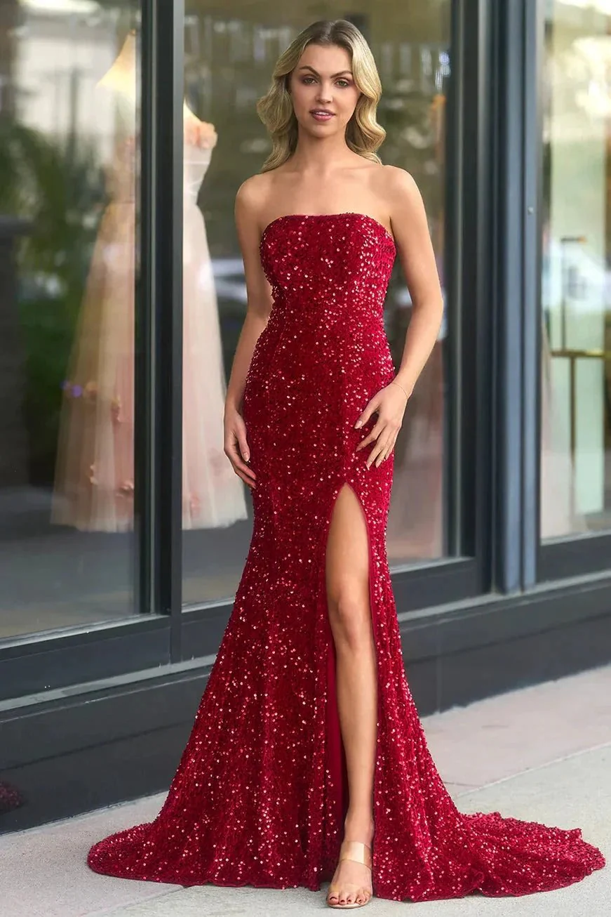 Dahlia |Mermaid Strapless Sequins Long Prom Dress with Slit - Image 7