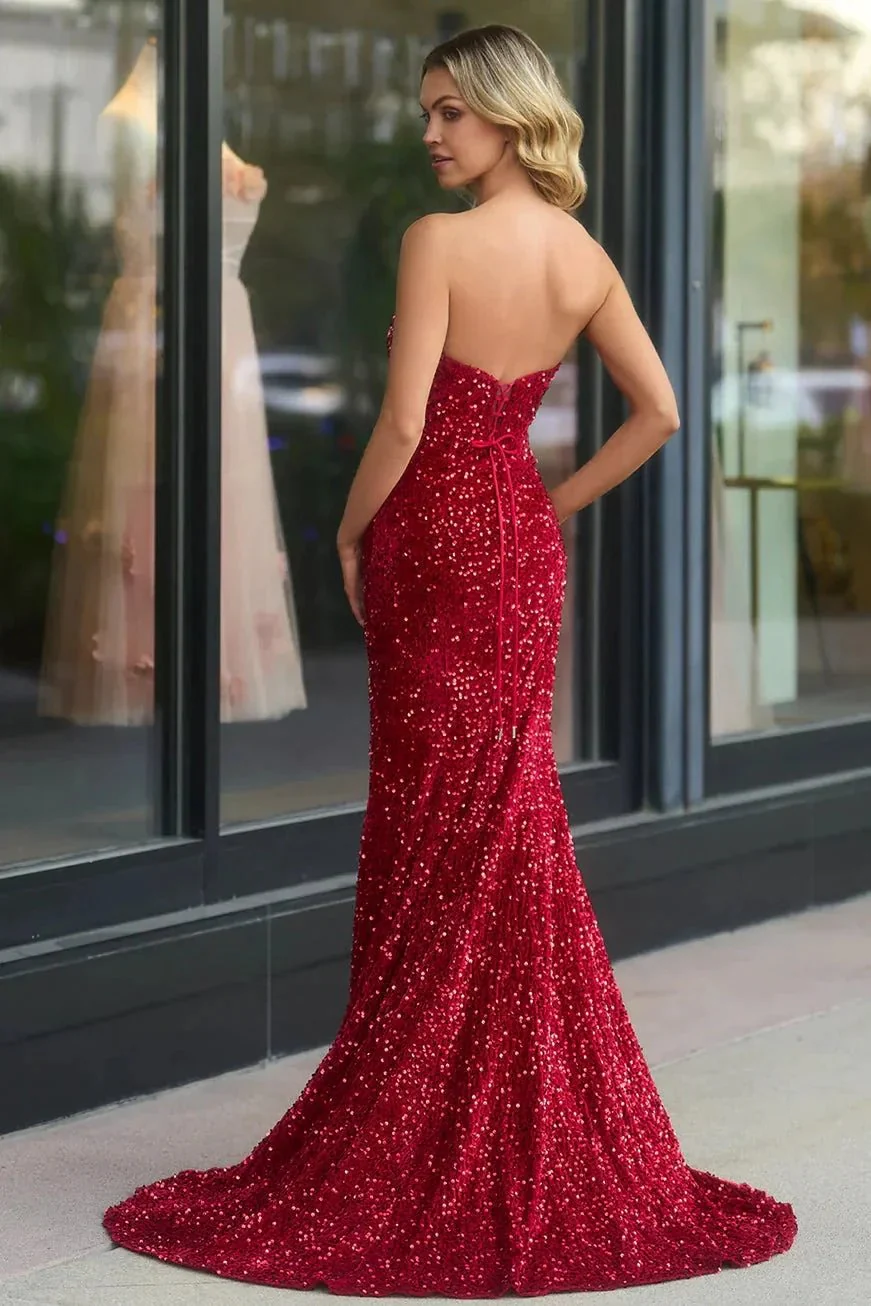 Dahlia |Mermaid Strapless Sequins Long Prom Dress with Slit - Image 8