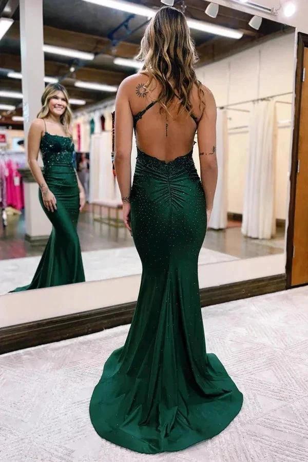 Mermaid Satin Spaghetti Straps Prom Dress Formal Dress PSK520 - Image 3