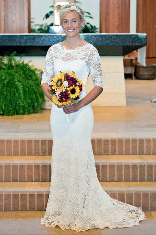 Mermaid Scoop Open Back Long Sleeves Wedding Dresses With Appliques WD004 - Image 3