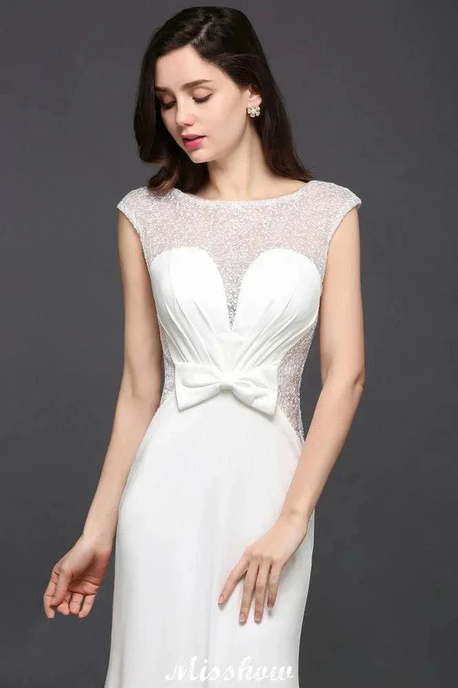 Mermaid Scoop White Chiffon Beadings Evening Dress - Image 2