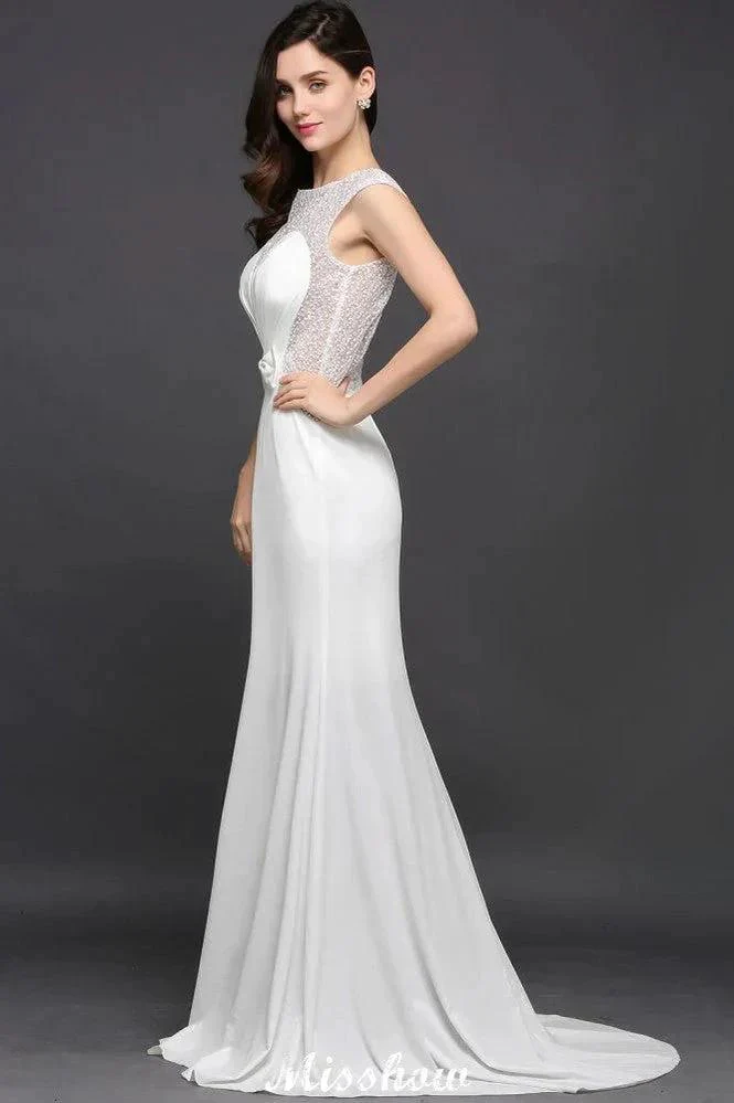 Mermaid Scoop White Chiffon Beadings Evening Dress - Image 3