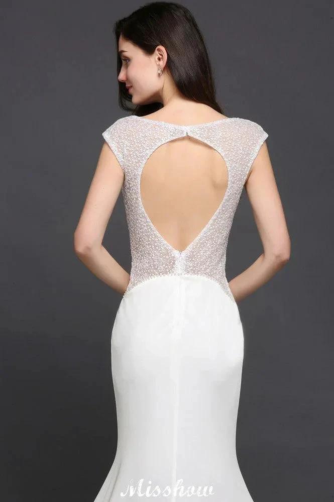Mermaid Scoop White Chiffon Beadings Evening Dress - Image 4