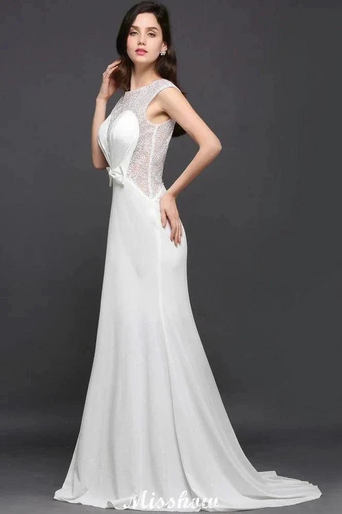 Mermaid Scoop White Chiffon Beadings Evening Dress - Image 5