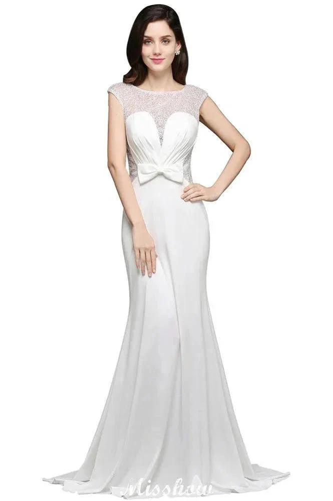 Mermaid Scoop White Chiffon Beadings Evening Dress - Image 6