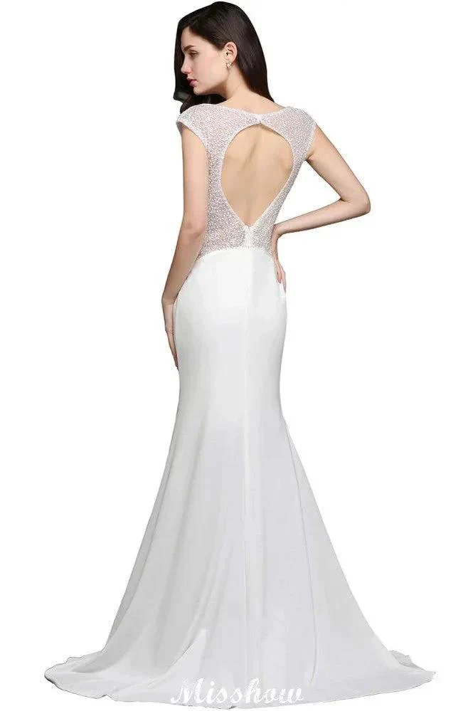 Mermaid Scoop White Chiffon Beadings Evening Dress - Image 7