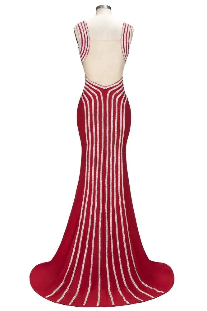 Mermaid Sleeveless Plus Size Floor Length Slit Sequins Patterns Prom Dresses - Image 2
