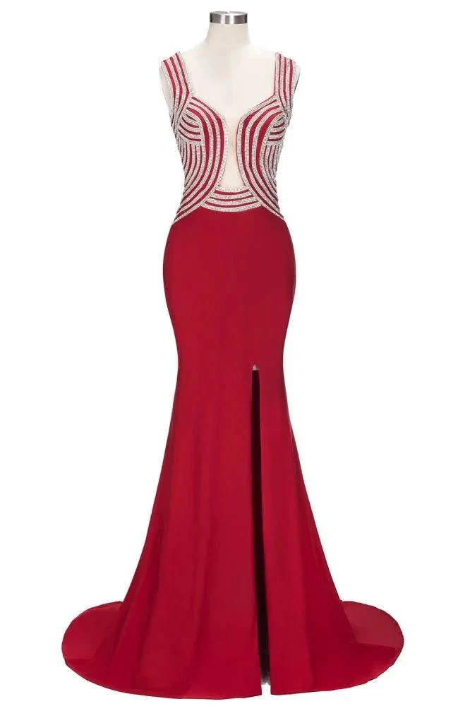 Mermaid Sleeveless Plus Size Floor Length Slit Sequins Patterns Prom Dresses - Image 5
