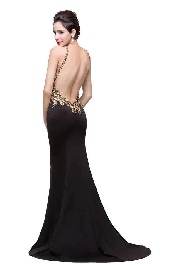 Mermaid Spaghetti strap Flower-length Black Formal Dresses with Beads - Image 2