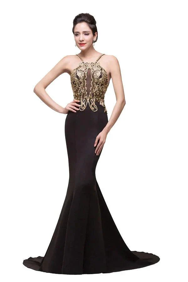Mermaid Spaghetti strap Flower-length Black Formal Dresses with Beads - Image 3