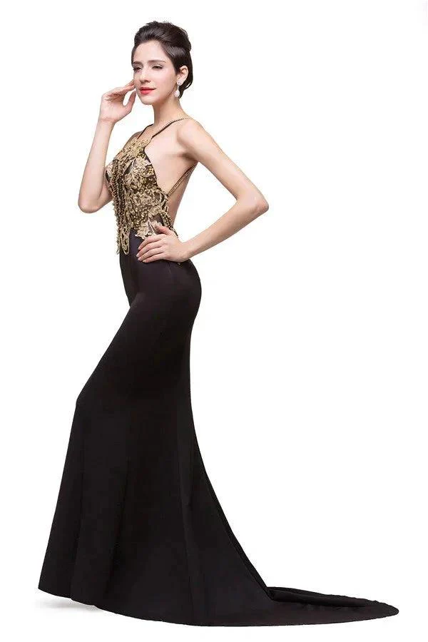 Mermaid Spaghetti strap Flower-length Black Formal Dresses with Beads - Image 4