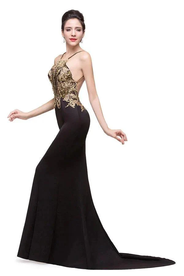 Mermaid Spaghetti strap Flower-length Black Formal Dresses with Beads - Image 5