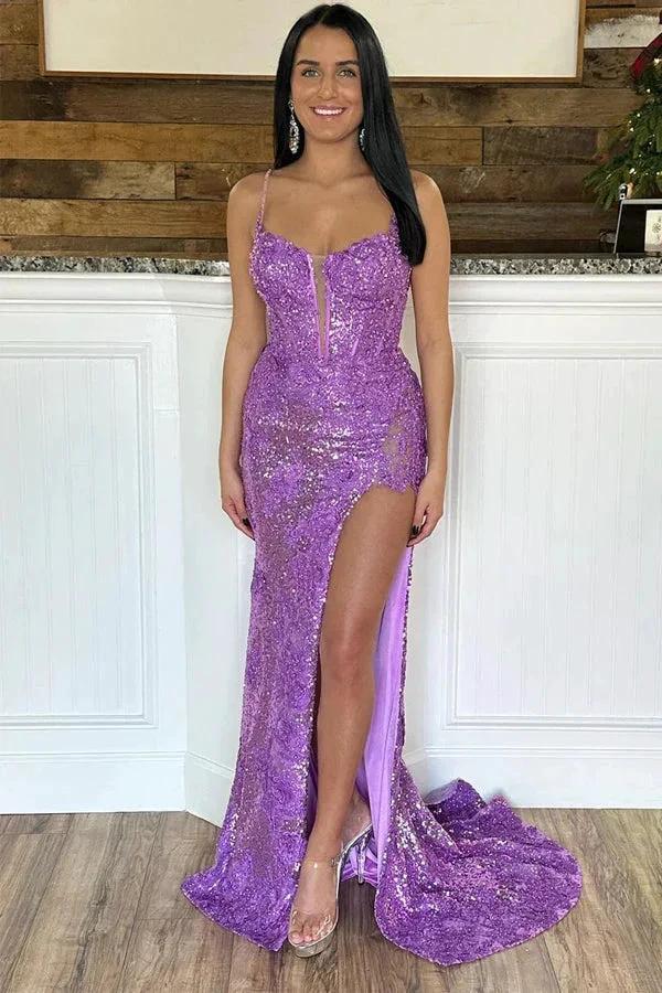 Mermaid Spaghetti Straps Appliques Red Prom Dress with Slit PSK556 - Image 5