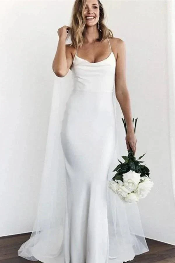 Mermaid Spaghetti Straps Backless Court Train White Wedding Dress  WD450 - Image 3