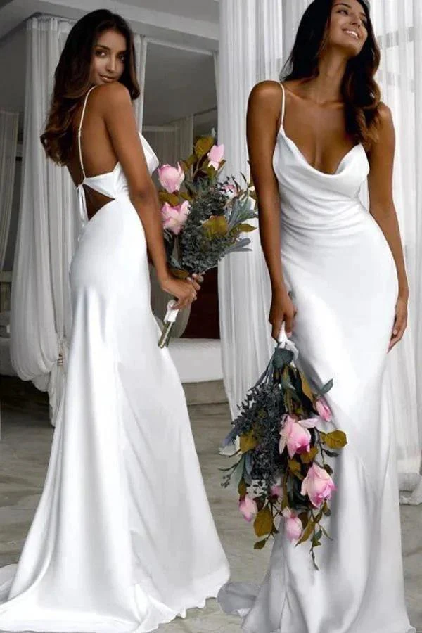 Mermaid Spaghetti Straps Backless Court Train White Wedding Dress  WD450 - Image 4