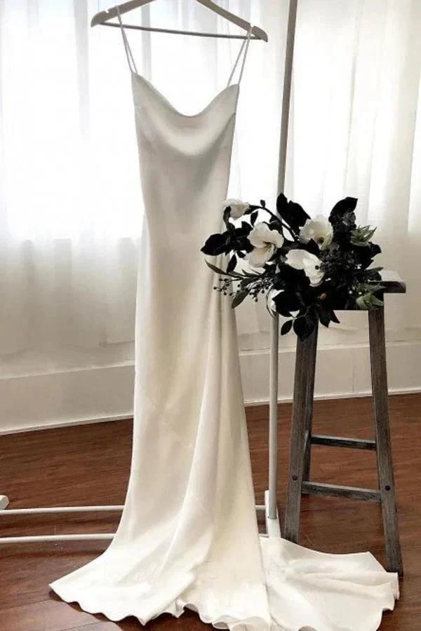Mermaid Spaghetti Straps Backless Court Train White Wedding Dress  WD450 - Image 6