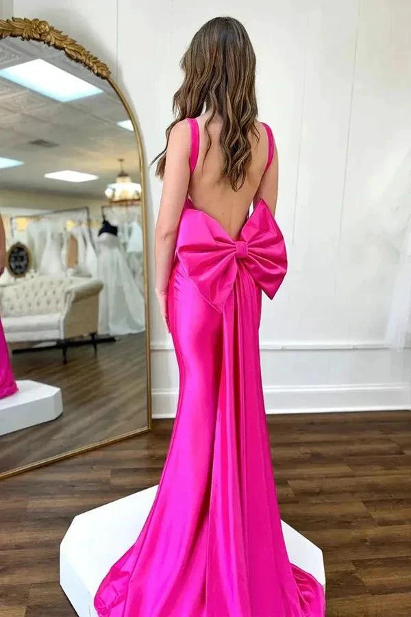 Mermaid Spaghetti Straps Corset Fuchsia Prom Dress With Bow PSK587 - Image 2