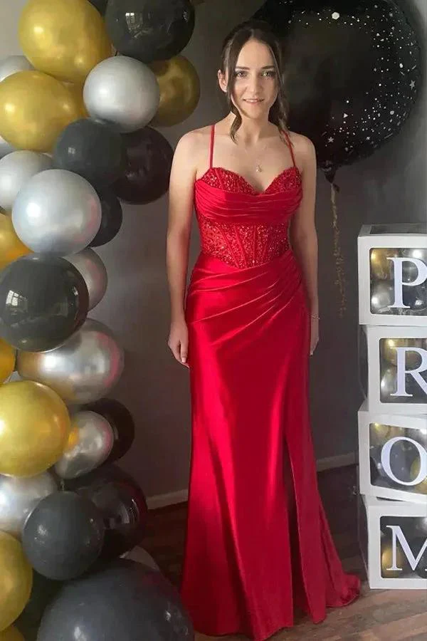 Mermaid Spaghetti Straps Corset Long Prom Dress with Slit PSK597 - Image 3