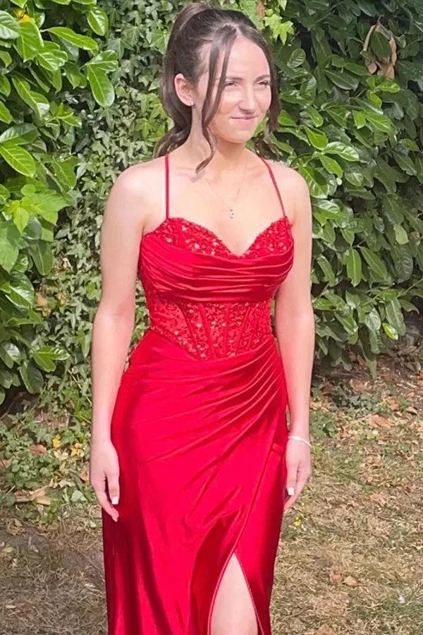 Mermaid Spaghetti Straps Corset Long Prom Dress with Slit PSK597 - Image 4