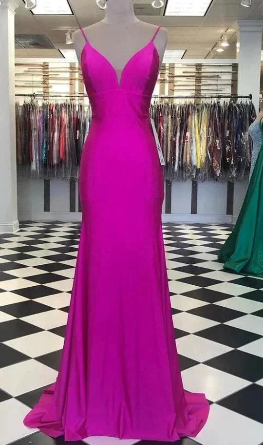 Mermaid Spaghetti Straps Fuchsia Prom Dress Elegant Evening Dress Y730 - Image 2