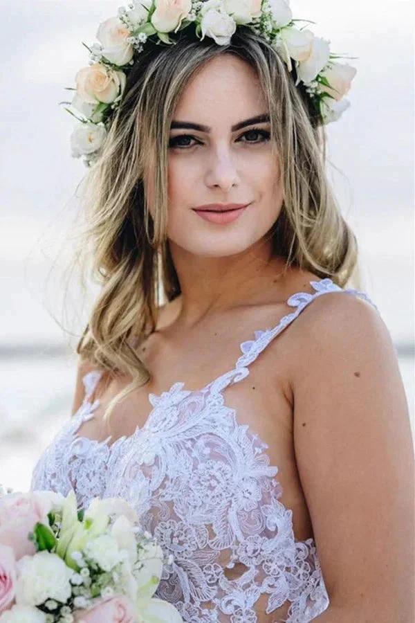 Mermaid Spaghetti Straps Lace Wedding Dress Beach Bridal Gown WD642 - Image 3
