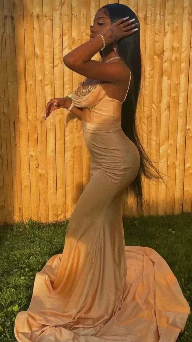 Mermaid Spaghetti Straps Prom Dress Sexy Evening Dress With Train Y544 - Image 2