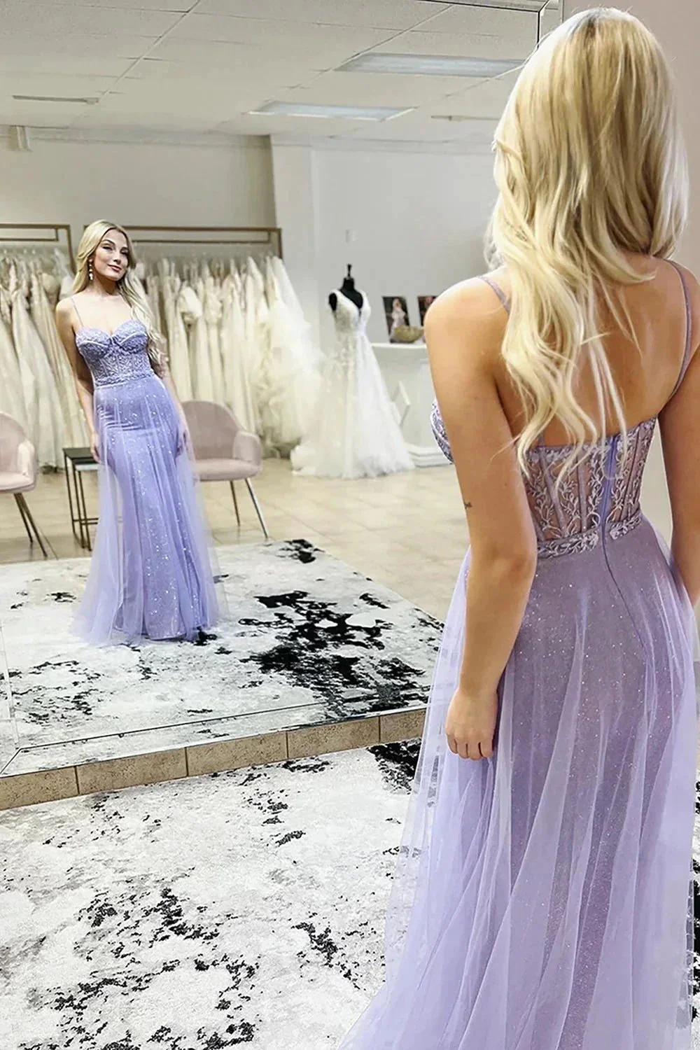 Karsyn | Mermaid Spaghetti Straps Purple Corset Prom Dress with Slit - Image 2