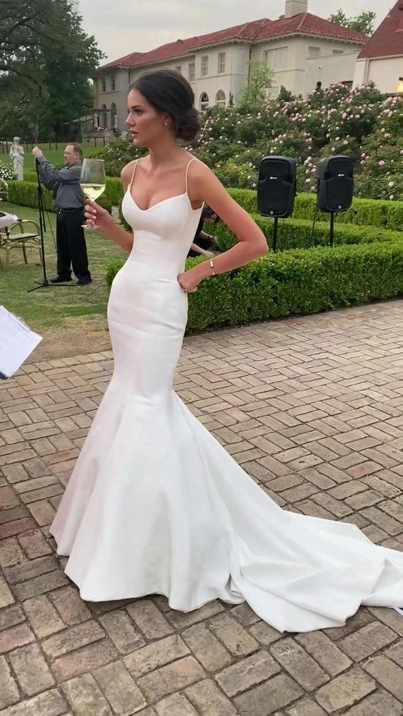 Mermaid Spaghetti Straps Satin Wedding Dress Glamorous White Wedding Dress Y434 - Image 2