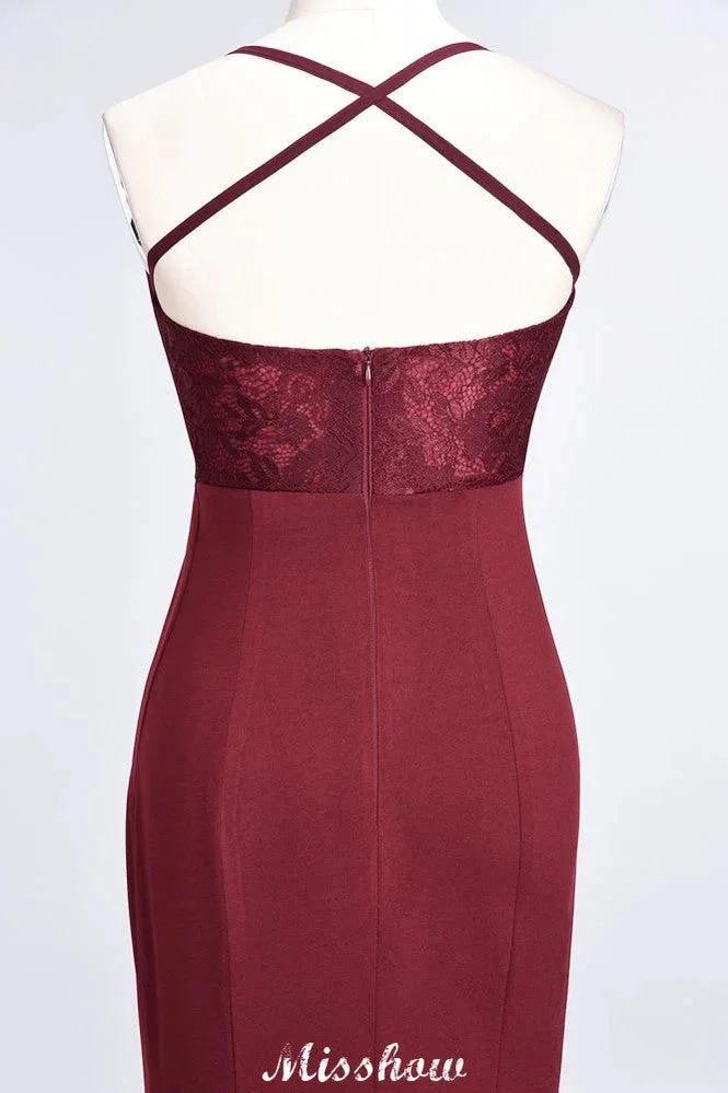Mermaid spandex Lace Spaghetti-Straps Sleeveless Floor-Length Bridesmaid Dress - Image 6