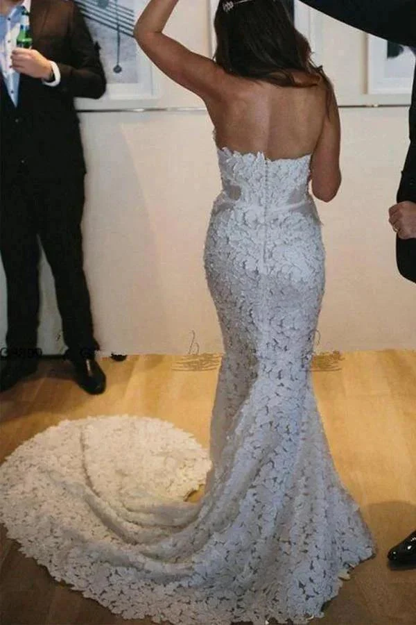Mermaid Lace Sweetheart Sleeveless Sweep Train Split Wedding Dress WD536 - Image 2