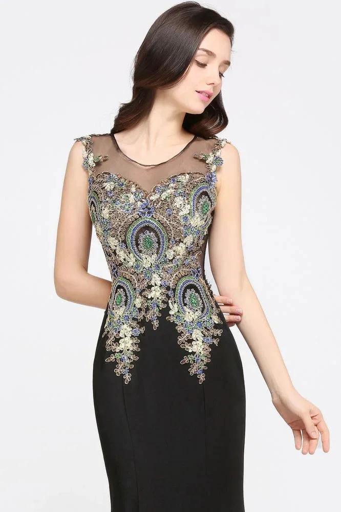 Mermaid Sweep Train Black Sleeveless Evening Dresses with Appliques - Image 4