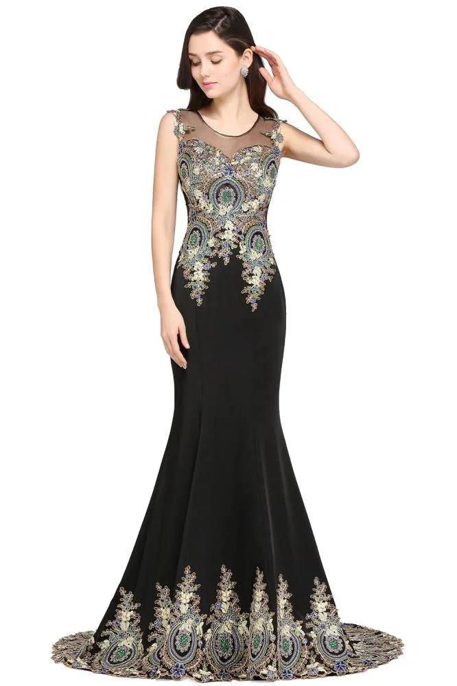 Mermaid Sweep Train Black Sleeveless Evening Dresses with Appliques - Image 6