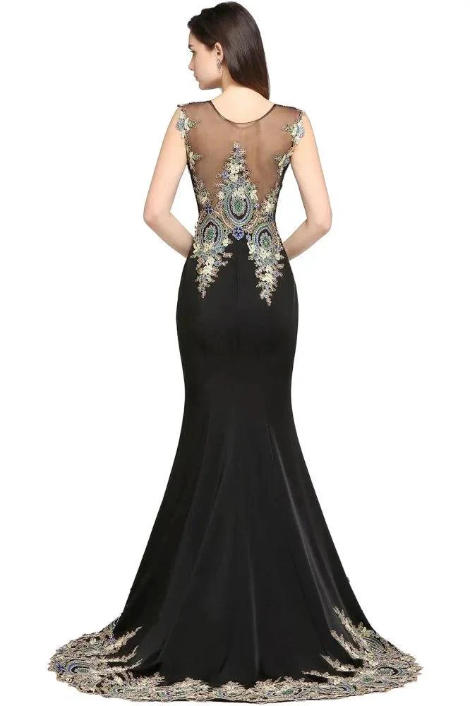 Mermaid Sweep Train Black Sleeveless Evening Dresses with Appliques - Image 7